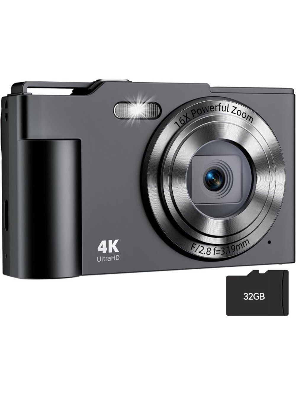 FHD Digital Point & Shoot Camera, 48MP Compact, 16X Zoom, Anti-Shake, 32GB Card